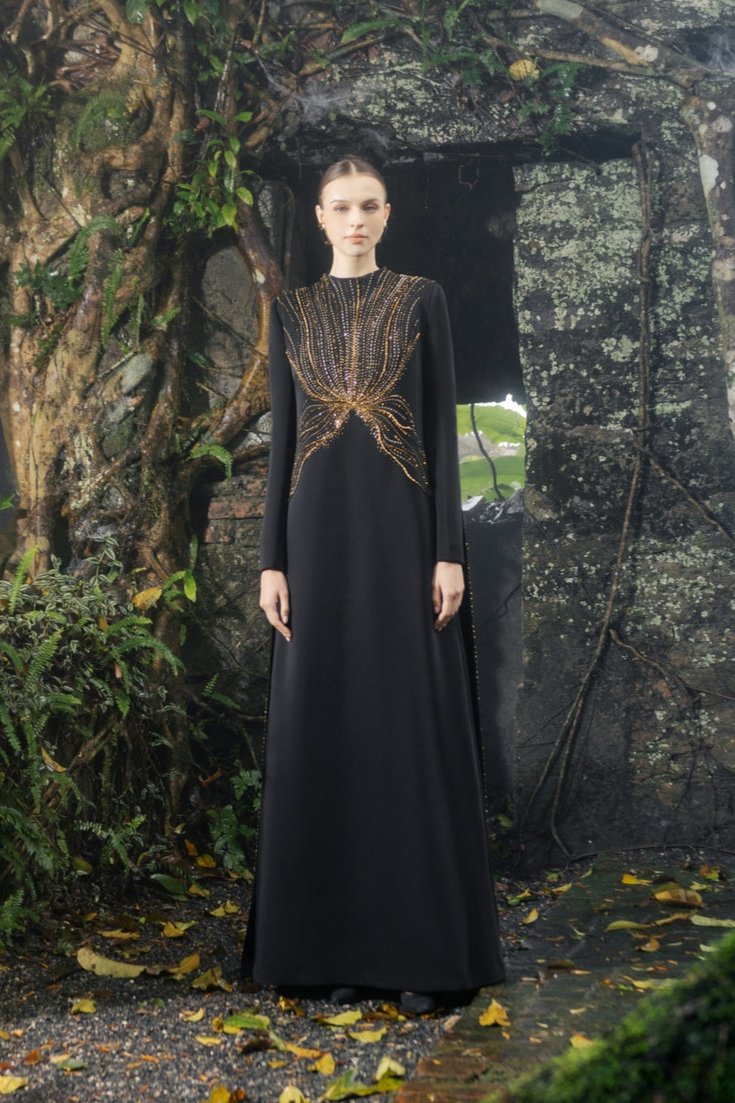 Long Flap Crystal-Embellished Dress